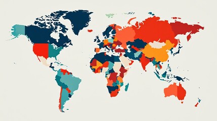 A colorful world map illustrating various countries and regions, perfect for educational and creative projects.