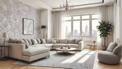 Photo interior modern design room 3d illustration;