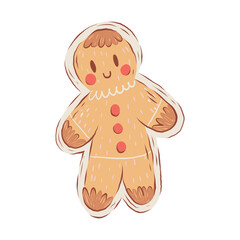 Cute Christmas hand drawn Gingerbread Man. Retro Holiday Isolated stickers