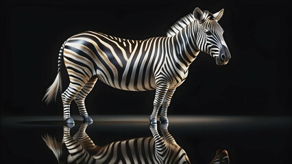 Naklejka premium Chrome effect animal with reflective black background, chrome, effect, animal, black, background, reflective, shiny, metallic