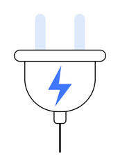 Simplistic electric plug with a blue lightning bolt symbol. Ideal for energy, technology, connectivity, power supply, and electrical safety themes. Minimalist vector style.
