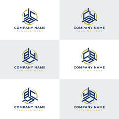 Letters YBC, YCB, BYC, BCY, CYB, CBY Hexagonal Technology Logo Set. Suitable for any business
