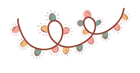 Retro Christmas Garland light. Cute Holiday Isolated stickers