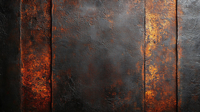 gritty, grunge-style steel texture with rust patterns and soft blur effects. The metallic surface has a worn, aged appearance, evoking themes of decay, strength, industrial history, and resilience