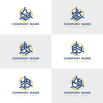 Letters YBK, YKB, BYK, BKY, KYB, KBY Hexagonal Technology Logo Set. Suitable for any business