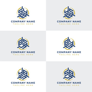 Letters YBS, YSB, BYS, BSY, SYB, SBY Hexagonal Technology Logo Set. Suitable for any business