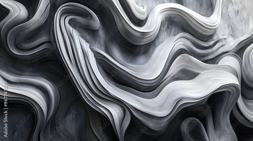 Aufkleber flowing monochrome abstract waves forming dynamic graphic patterns and organic shapes