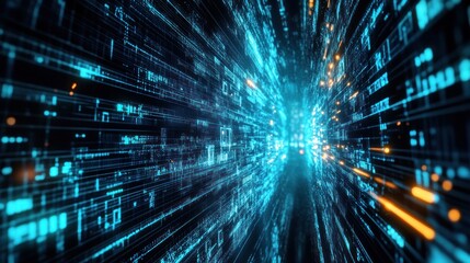 Obraz premium Digital futuristic background of internet holographic cyber data interface from all over wallpaper AI generated image