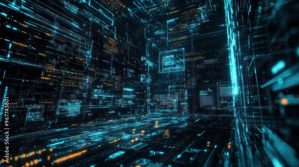 Poster digital futuristic background of internet holographic cyber data interface from all over wallpaper a