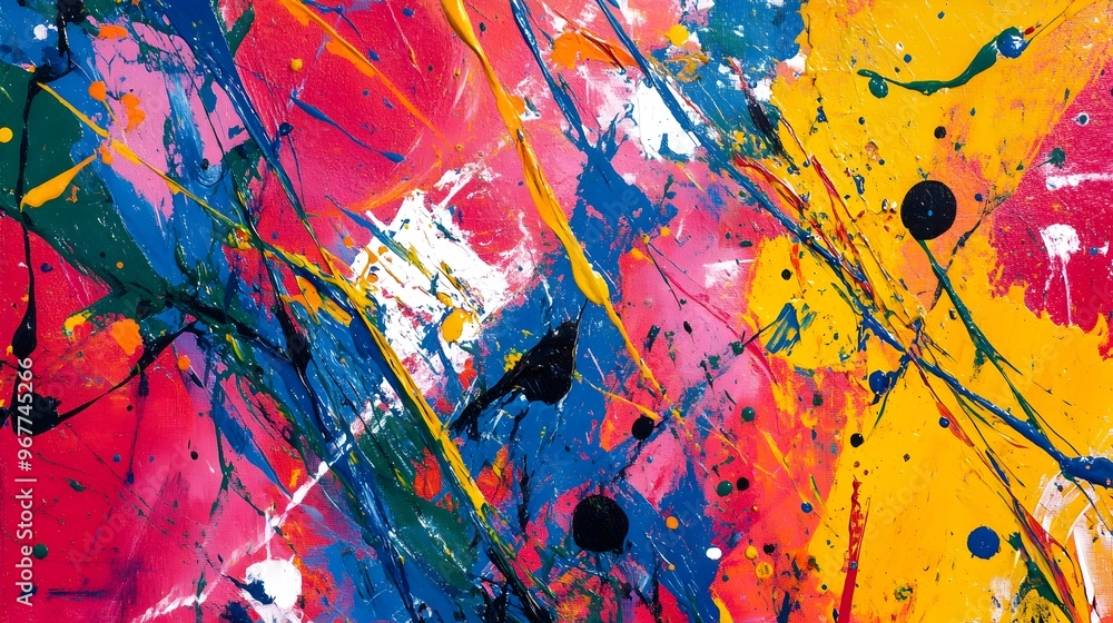 Poster vibrant colorful abstract painting with splashing fluid art effect