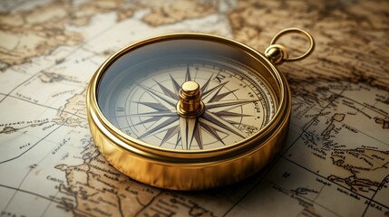 Golden Compass on Antique Map