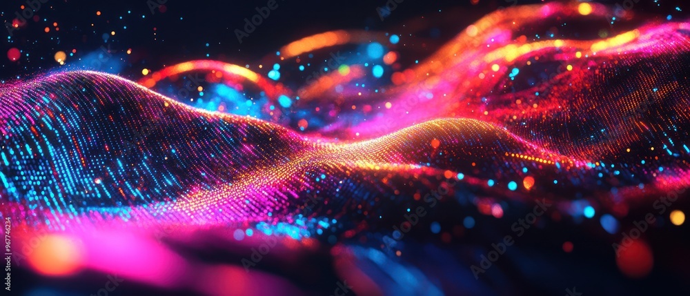 Poster internet futuristic abstract graphics particle digital wave formation background wallpaper ai genera