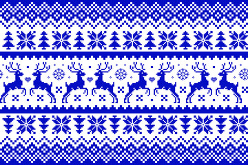 Vector illustration, Christmas pattern red background. Download Christmas wallpaper. Crossstitch pattern  High quality resolution for clothing decoration, embroidery. Christmas holidays.  © Surapon