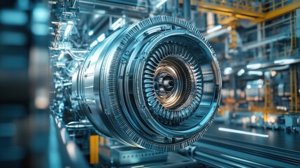 Fototapeta premium Futuristic electric turbine engine with future cybernetic technology background wallpaper AI generated image