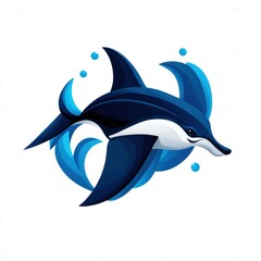 Obraz premium Stylized dolphin swimming gracefully with vibrant blue waves, embodying freedom and the beauty of marine life.