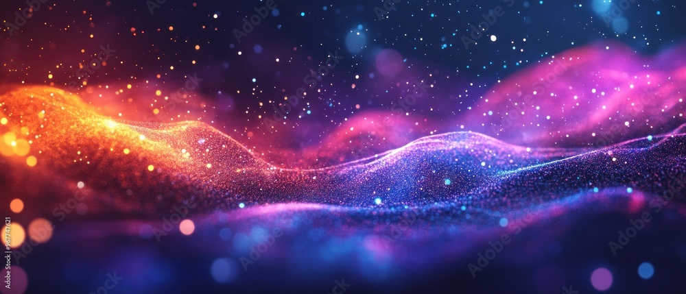 Poster internet futuristic abstract graphics particle digital wave formation background wallpaper ai genera