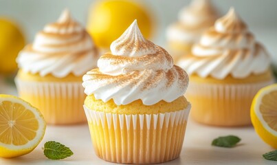Deliciously Baked Cupcakes Topped With Perfectly Browned Meringue on a Decorative Plate