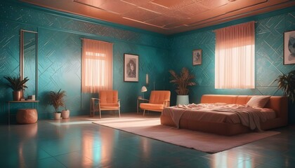 Photo interior modern design room 3d illustration;