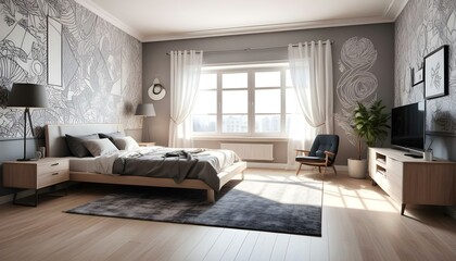 Photo interior modern design room 3d illustration;