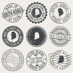 Fototapeta premium South Korea Set of Stamps. Travel Stamp. Made In Product. Design Seals Old Style Insignia. 