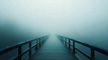 A Wooden Bridge Disappears into Thick Fog