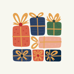 Merry Christmas and Happy New Year illustration. Modern trendy minimal style. Hand drawn design for wallpaper, wall decor, print, postcard, cover, template, banner.