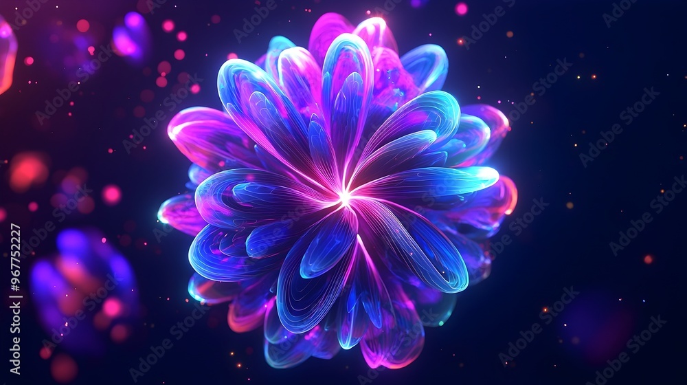 Aufkleber luminous futuristic orb with glowing petal structures in captivating dark void backdrop
