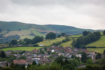 View of Builth Wells and the surrounding hills, Image shows a small Welsh town near the Royal Welsh showground in central Wales