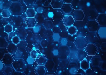 Abstract Digital Network with Blue Hexagons