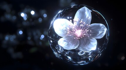 Glowing Futuristic Orb with Radiant Petals against Dark Background