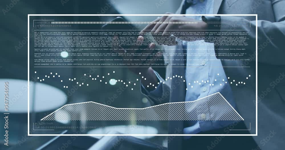 Poster animation of data processing over caucasian businessman using smartphone