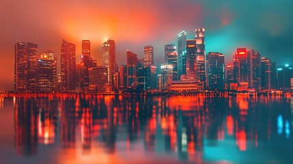 Obraz premium Vibrant City Skyline Reflection