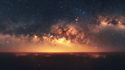 Fototapeta premium A night sky with light pollution from a city, blending natural and artificial light