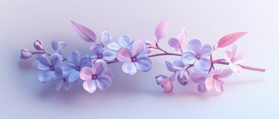 Fototapeta premium Delicate pastel flowers arranged elegantly, embodying serenity and beauty in soft hues of pink and violet.