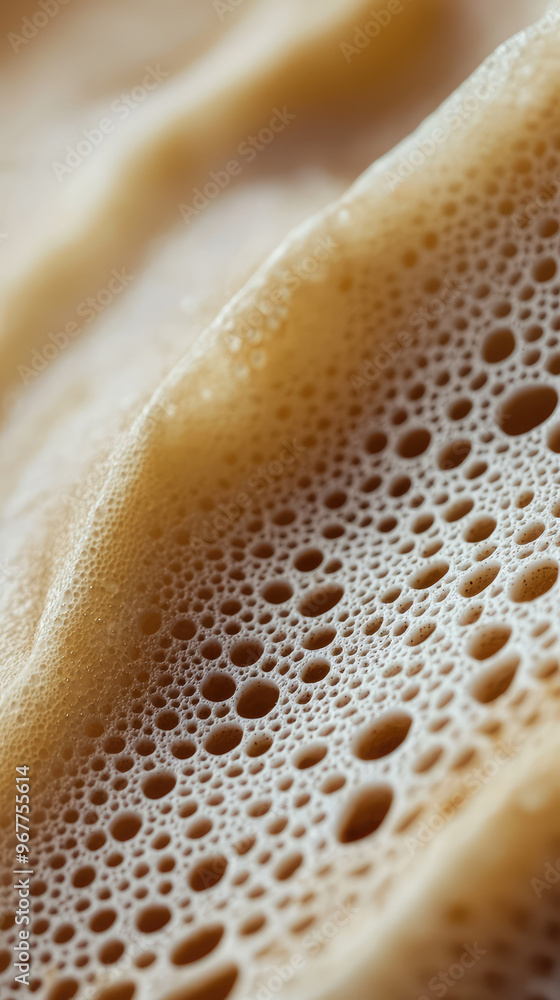 Poster close up view of textured foam with bubbles, showcasing intricate patterns and soft tones. image cap