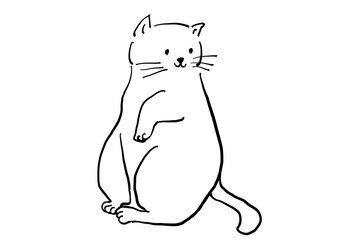 ほほえむ猫の手書きイラスト　白ねこ　　ネコ　手描き　白背景　ラフ　ざっくり　スケッチ　マンガ　絵本　かわいい　ほっこり　ほのぼの