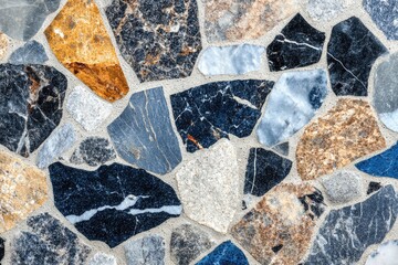 Fototapeta premium Irregular stone wall texture with varied colors. Use as a background for website, brochure, or social media.