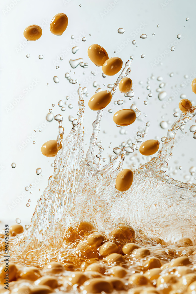 Aufkleber soybeans splashing into water creating a refreshing golden wave