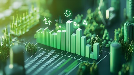 Eco-Friendly Report with Green Bar Graphs and Climate Action Symbols