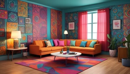 Photo interior modern design room 3d illustration;
