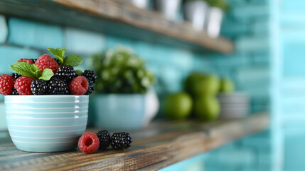 Shelves With Colorful Fruit Cups And Berries Prese