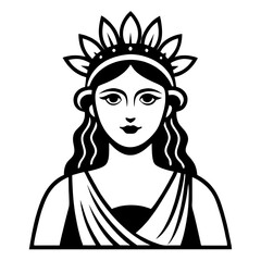 Greek Goddess Illustration: A classic and timeless design, this vector illustration depicts a beautiful Greek goddess with flowing hair and a laurel wreath, symbolizing wisdom, victory, and beauty. Pe