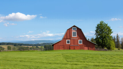 Obraz premium Rustic Barn Greetings Card, a charming countryside scene featuring an inviting barn, perfect for personal messages and heartfelt greetings, embodying rural tranquility and warmth