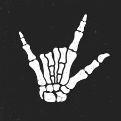 Skeleton hand, rocker gesture. Halloween vector clipart.