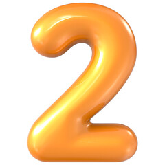 Naklejka premium Balloon Yellow Number 2 3d Render