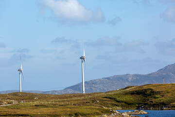 Wind turbines in South Uist, Image shows wind turbines in the remote Scottish island's landscape on...