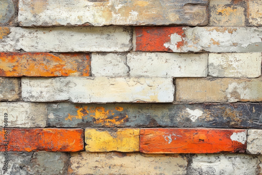 Aufkleber a rustic brick wall with peeling paint. this photo is perfect for adding a touch of texture and vint