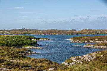 Fototapeta premium Landscape view of south Uist, Image shows a beautiful scenic photo of the remote Scottish island coastline during the summer 