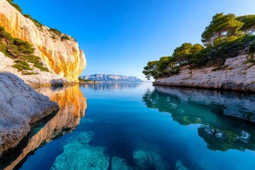 A serene sunrise cruise, where passengers enjoy the early morning calm as they sail past the cliffs of Cassis