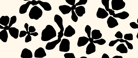 Obraz premium Vector seamless background. Minimalistic abstract floral pattern. Modern print in black color on a light background. Ideal for textile design, screensavers, covers, cards, invitations and posters.